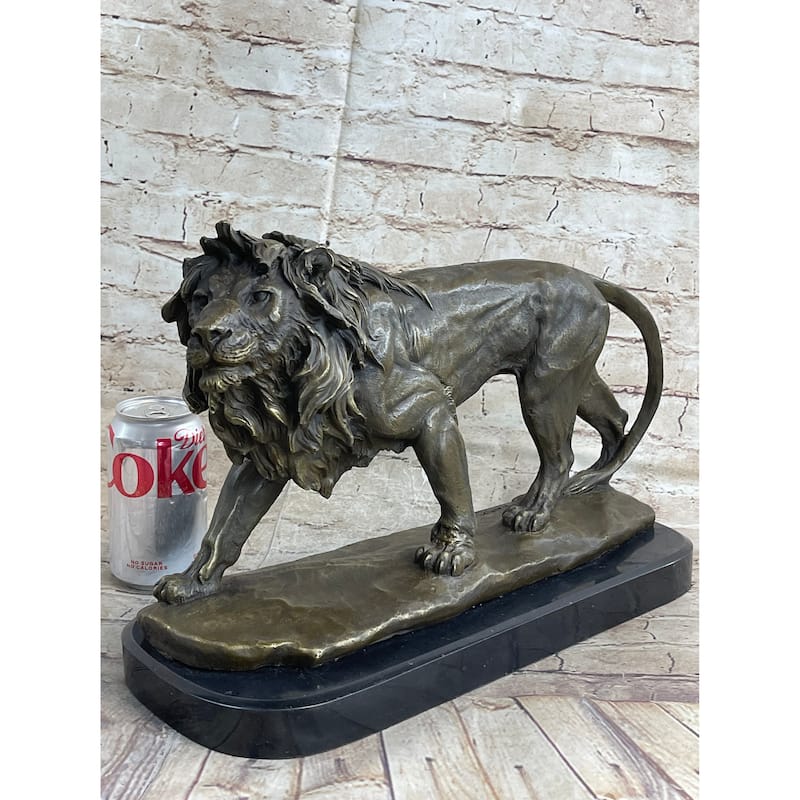 Lion Bronze Sculpture Statue Figure Handmade Art By Antoine Barye On Marble Base