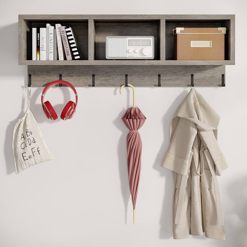 Modern Shoe Bench and Wall-Mounted Coat Rack Set foe Entryway