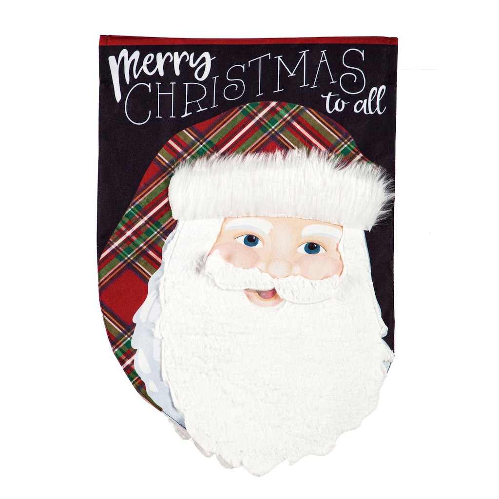 Merry Christmas Plaid Santa Garden Linen Flag