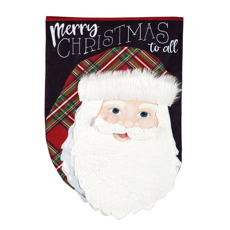 Merry Christmas Plaid Santa Garden Linen Flag
