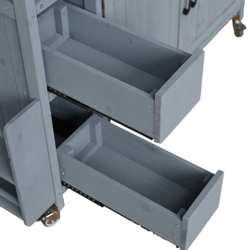 Christopher Knight Home - 54.33" Solid Wood Mobile Outdoor Kitchen Cart with Stainless Steel Top & Spice Rack & Lockable Wheels