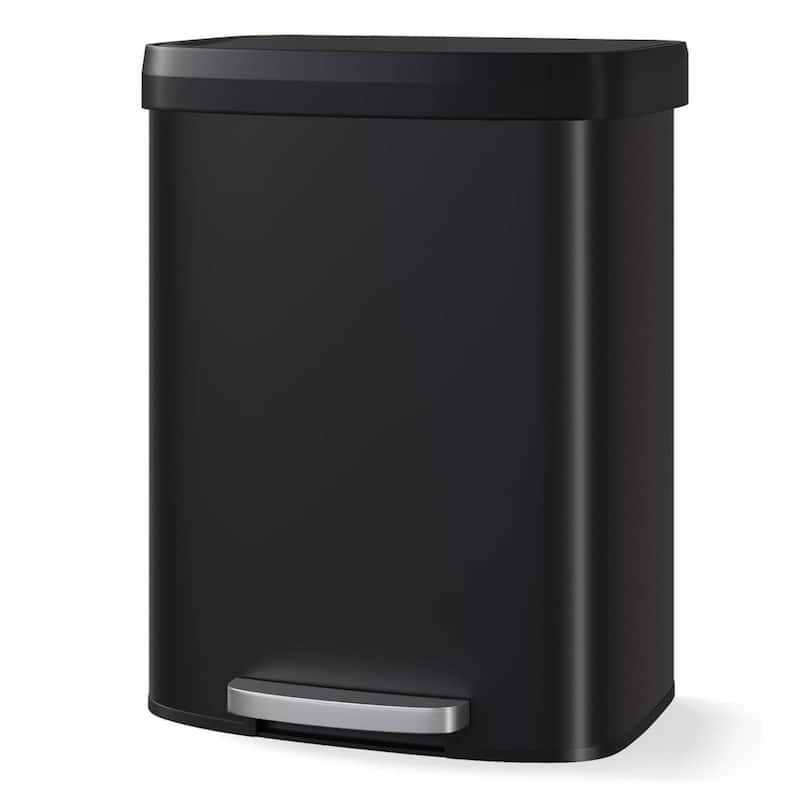 16 Gal Step-on Stainless Steel Trash Can with Soft-Close Lid for Home, Kitchen, Office - Black