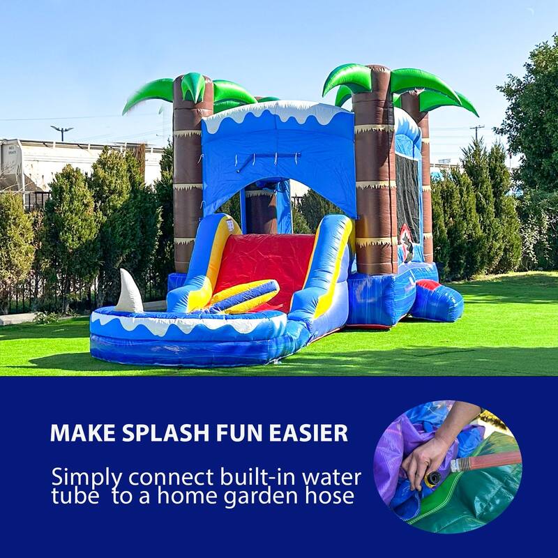 HeroKiddo Ocean Commercial Grade Inflatable Water Slide Bounce House Combo with Splash Pool (with Air Blower), Lightweight