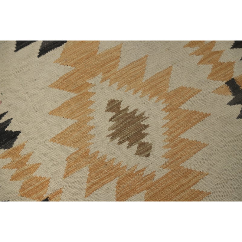 Hand Woven Oriental 100% Wool Carpet Southwestern Tribal Beige & Ivories Kilim Runner Rug - 9' 10'' X 2' 9''