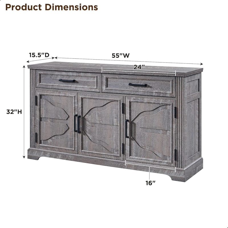 55" Large Buffet Sideboard Cabinet, Buffet Table Coffee Bar Wine Bar