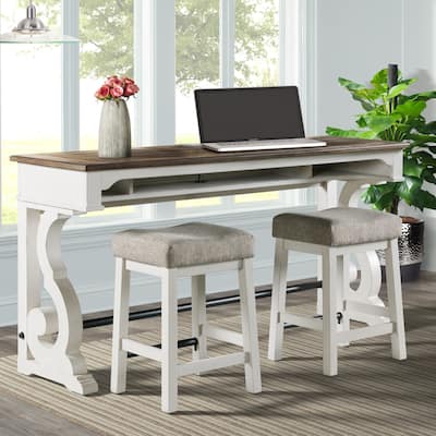 Drake Two-Toned Rustic White and Oak Backless Counter Height Stool (Set of 2)
