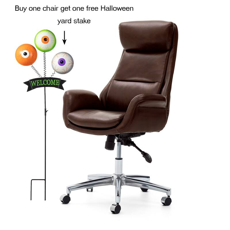 Glitzhome Modern High-Back Leatherette Adjustable 360-Degree Swivel Executive Office Chair-Come with a Free Halloween Yard Stake - 1-Piece Coffee