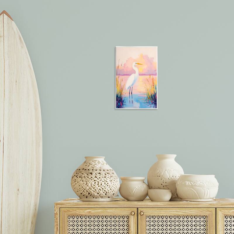 Stupell Egret under Beaming Sunset Wall Plaque Art Design By Arlington Prints