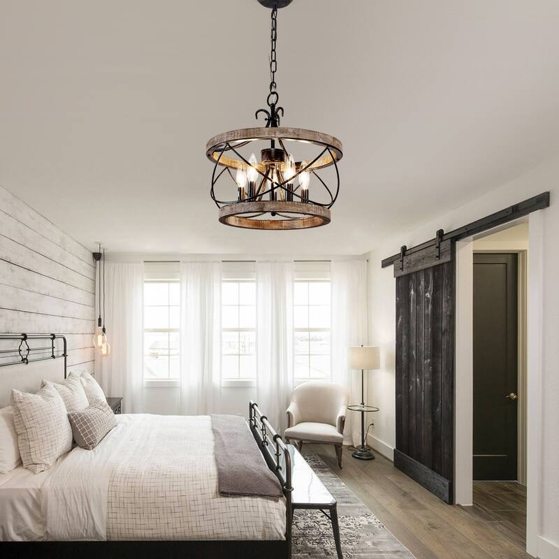 Oaks Aura Farmhouse 5-Light Cage Rustic Chandelier, Adjustable Height Industrial Pendant Ceiling Light for Kitchen Dining Room