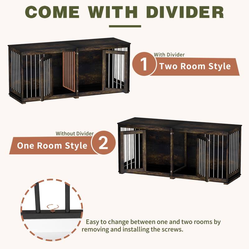 70'' W Dog Crate Furniture, Dog Kennel Furniture with Divider & trays