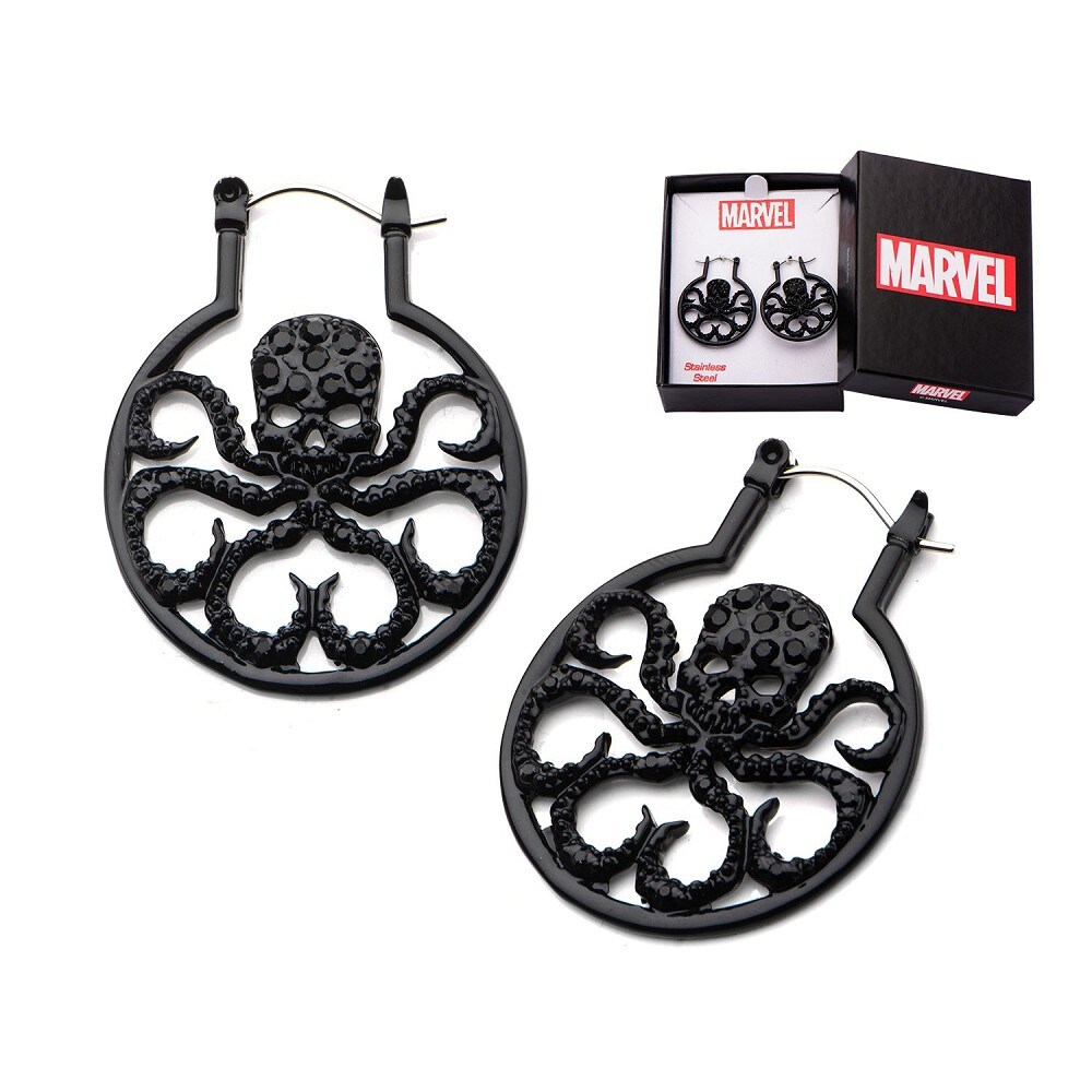 Shop Marvel Hydra Logo Black Stainless Steel Hoop Earrings Overstock 20200689