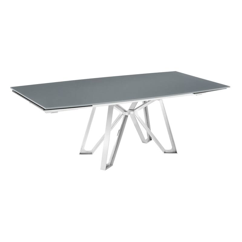 Dcota Manual Dining Table with Brushed Stainless Steel Base and Clear Top