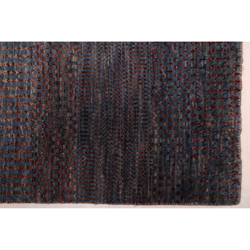 ECARPETGALLERY Hand-knotted Finest Silk Shadow Dark Blue Wool Rug - 2'7 x 12'2