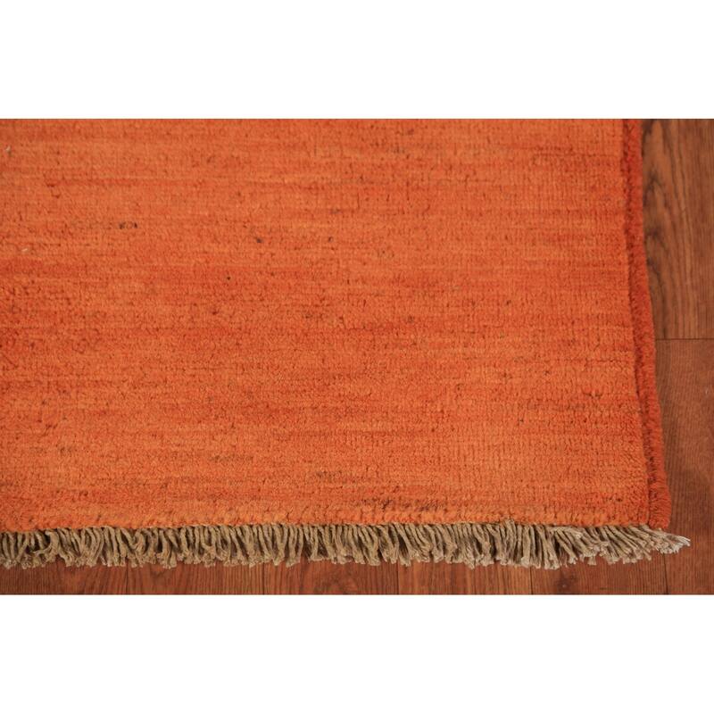 Orange Gabbeh Modern Area Rug Hand-Knotted Stripe Wool Carpet - 4'11" x 6'8"