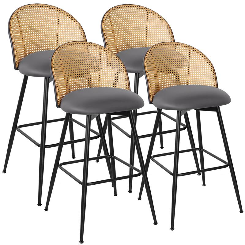 Upholstered Swivel Counter/ Bar Stools with Rattan Back