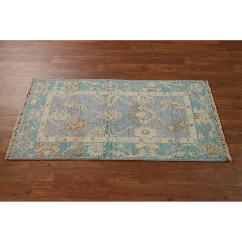 Hand Knotted Oriental 100% Wool Carpet Transitional All-Over Navy Blue & Blues Oushak Area Rug - 3' 11'' X 2' 0''