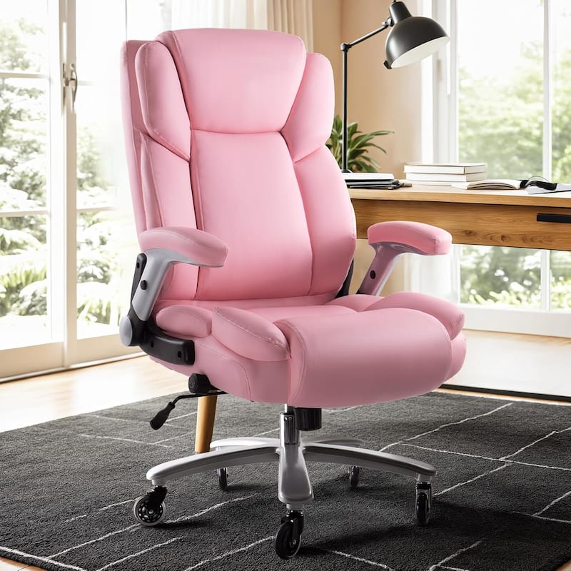 BOSSIN 600lbs Big and Tall Office Leather Chair with Flip up Armrest, Ergonomic Lumbar Support and Quiet Rubber Wheel