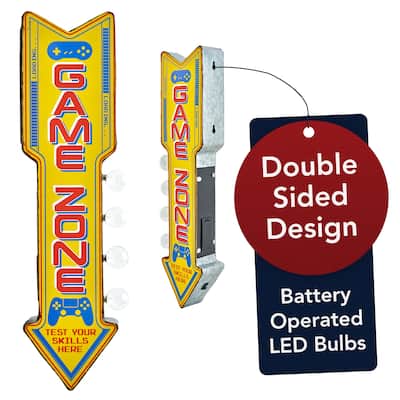 Retro Game Zone Off the Wall LED Marquee Sign - 25" H x 6.25" L x 3" D - Yellow - 25" H x 6.25" L x 3" D