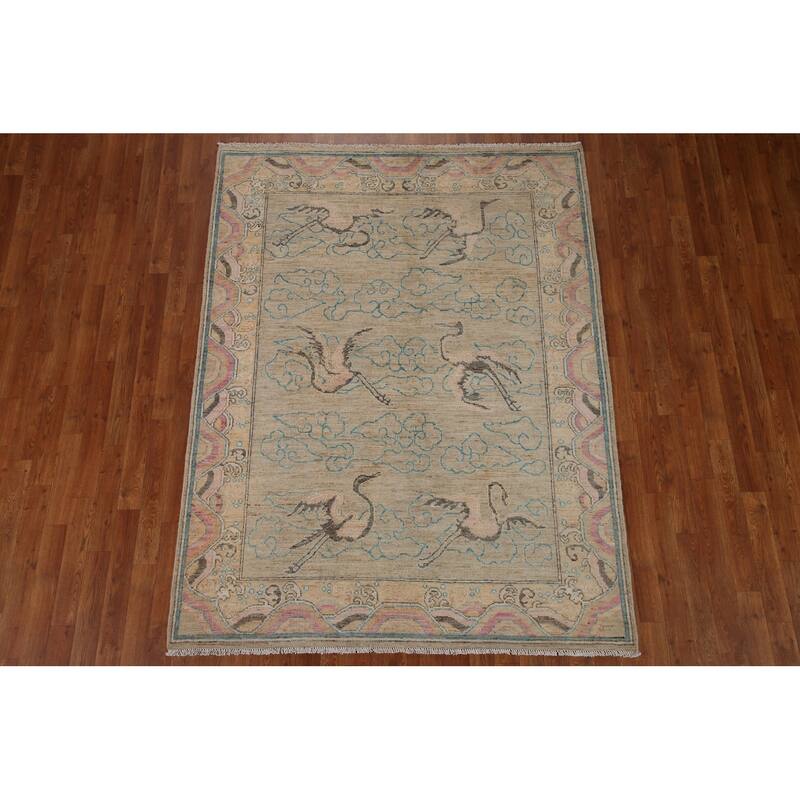 Handmade Vegetable Dye Oushak Turkish Area Rug Oriental Wool Carpet - 5'4"x 7'1"