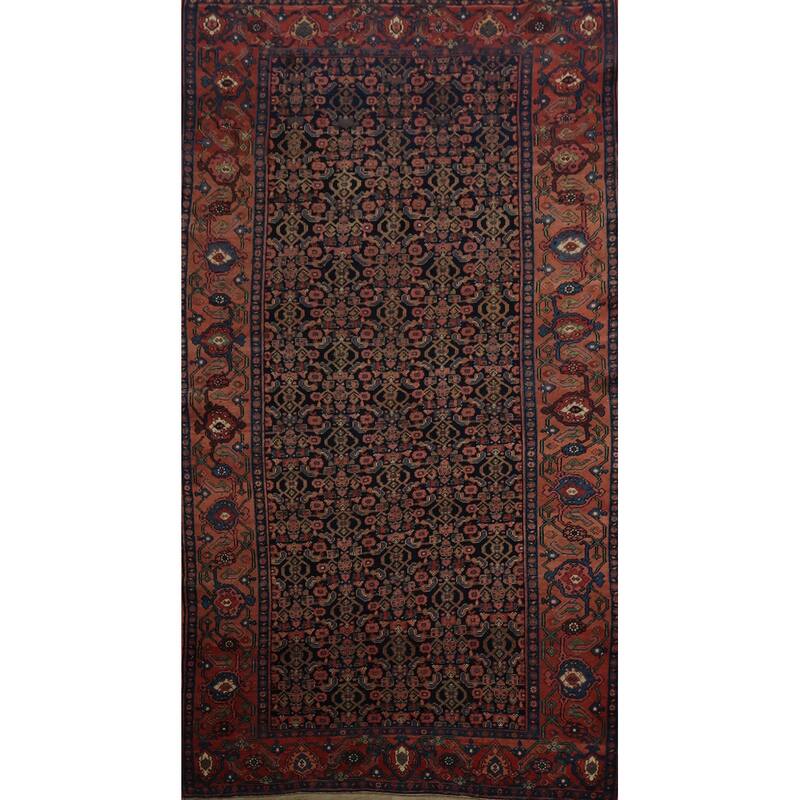 Hand Knotted Oriental 100% Wool Carpet Traditional Geometric Navy Blue & Blues Bidjar Area Rug - 9' 11'' X 5' 2''