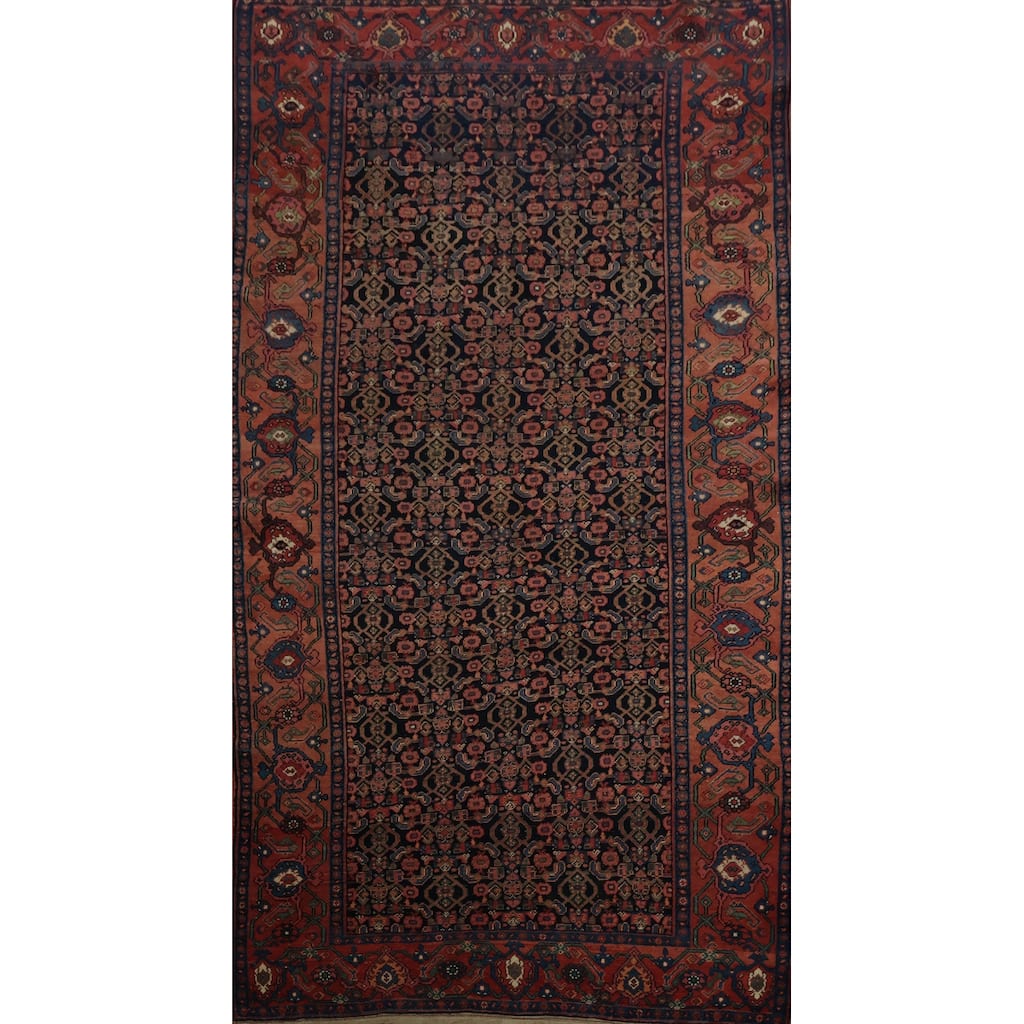 Hand Knotted Oriental 100% Wool Carpet Traditional Geometric Navy Blue & Blues Bidjar Area Rug - 9' 11'' X 5' 2''