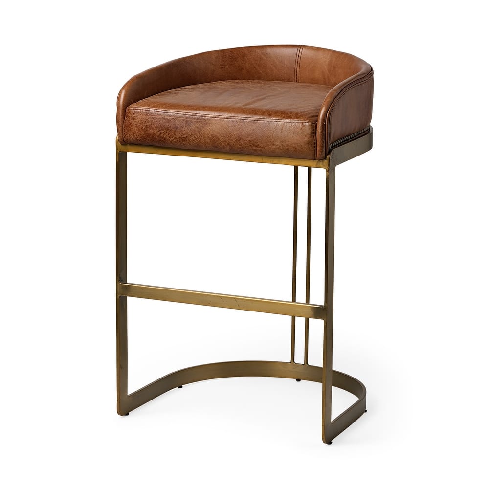 Hollyfield Genuine Leather Black/Brown Bar and Counter Stool