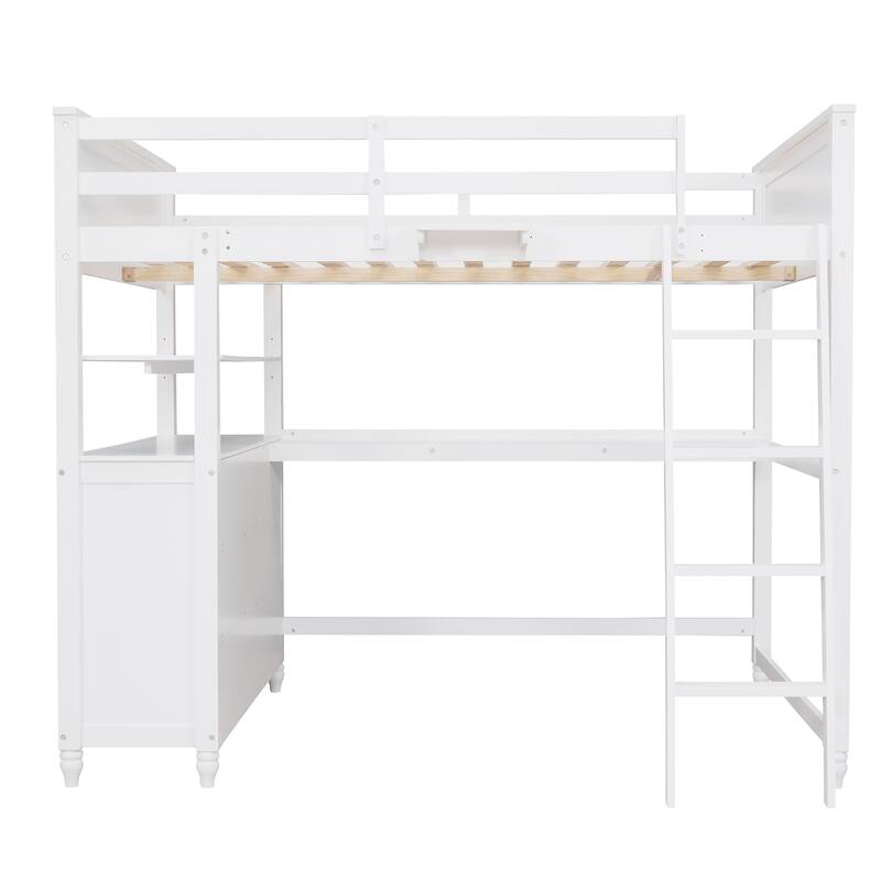 Loft Bed with Drawers and Desk, Wooden Loft Bed with Shelves