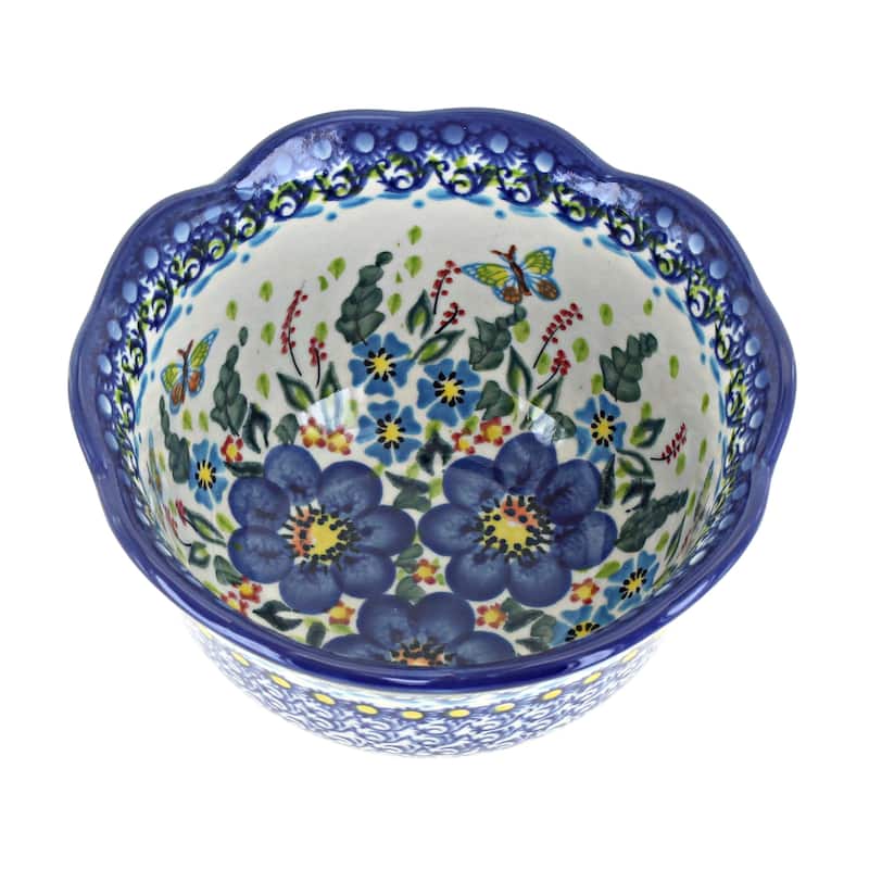 Blue Rose Polish Pottery 515 Vena Small Deep Scallop Bowl