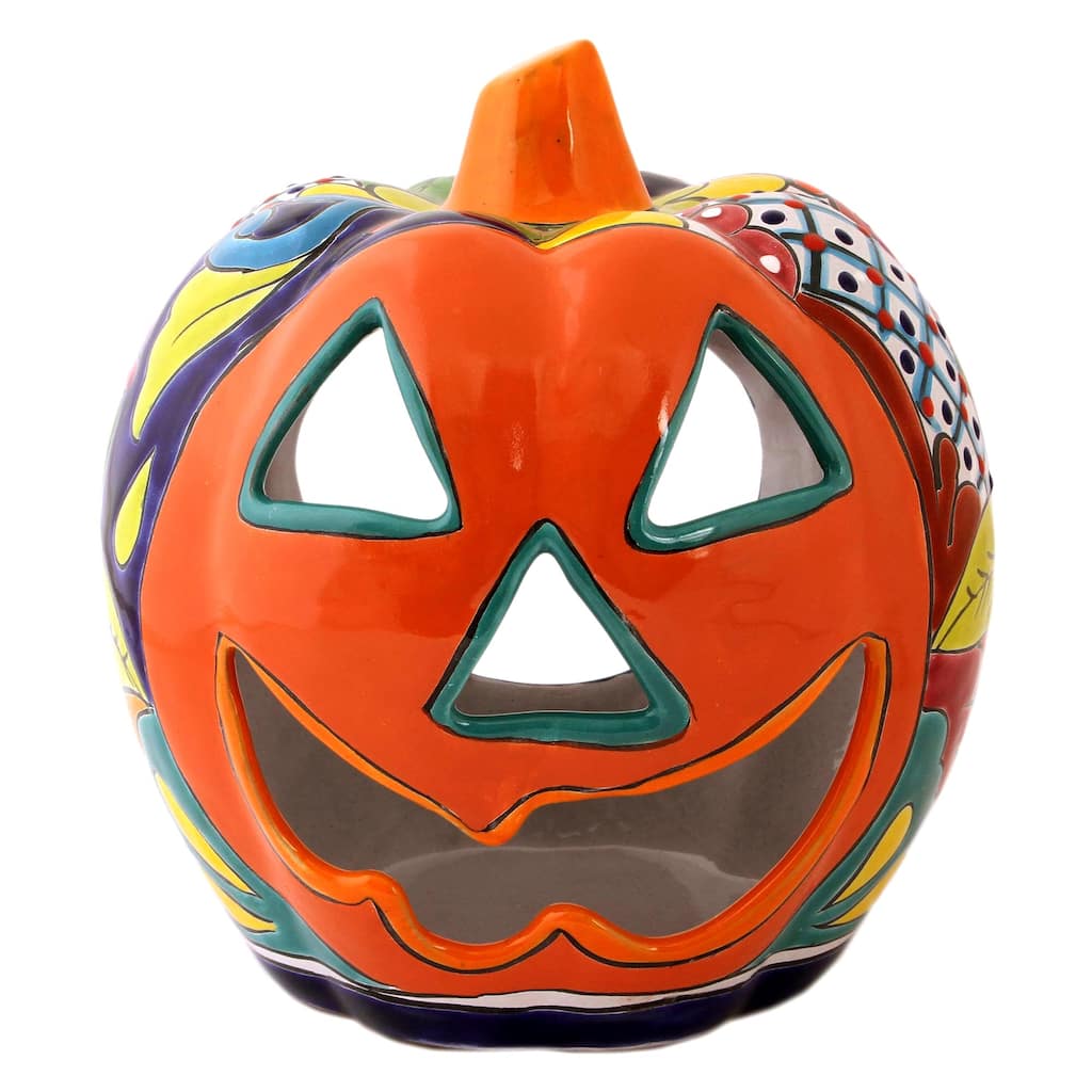 Novica Handmade Jolly Jack-O-Lantern Ceramic Candle Holder