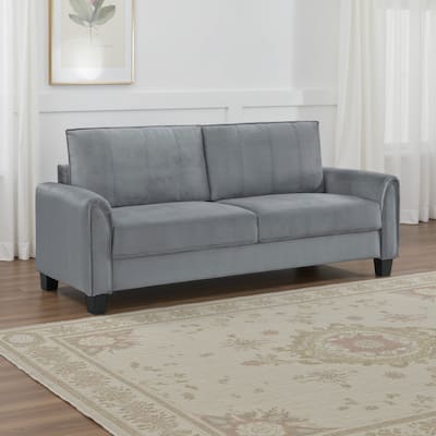 Dave Sofa, Gray Fabric, Rounded Armrests, Black Tapered Legs, 80 Inch