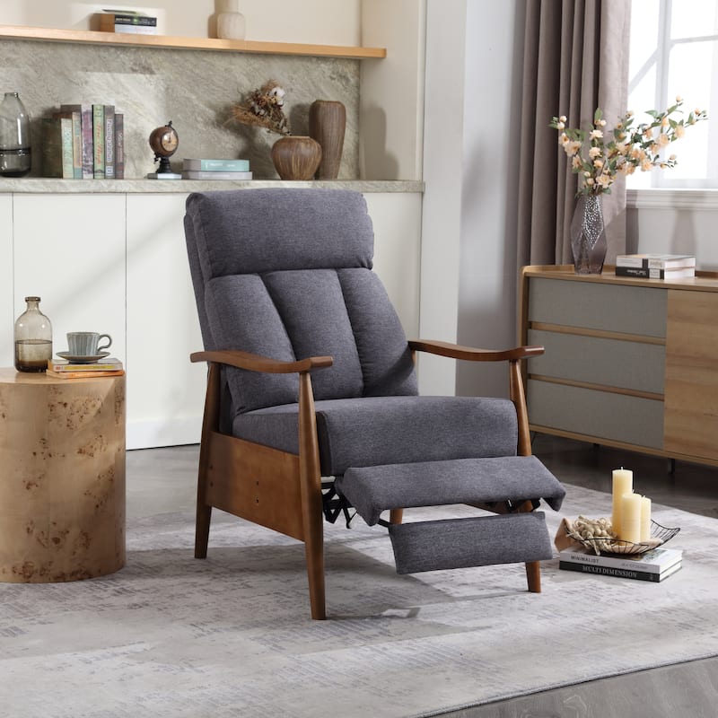 HOMEFUN Linen/Leather/Microsuede Upholstered Wood Frame Adjustable Recliner Lounge Armchair - Dark Grey+Linen