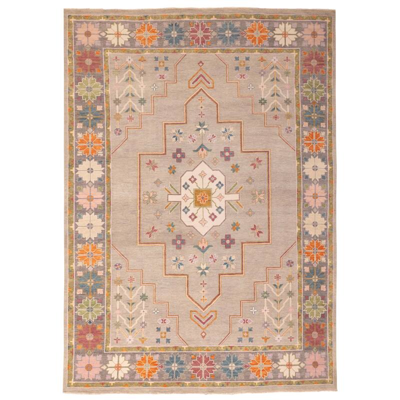 ECARPETGALLERY Hand-knotted Modern Oushak Grey Wool Rug - 9'11 x 13'10