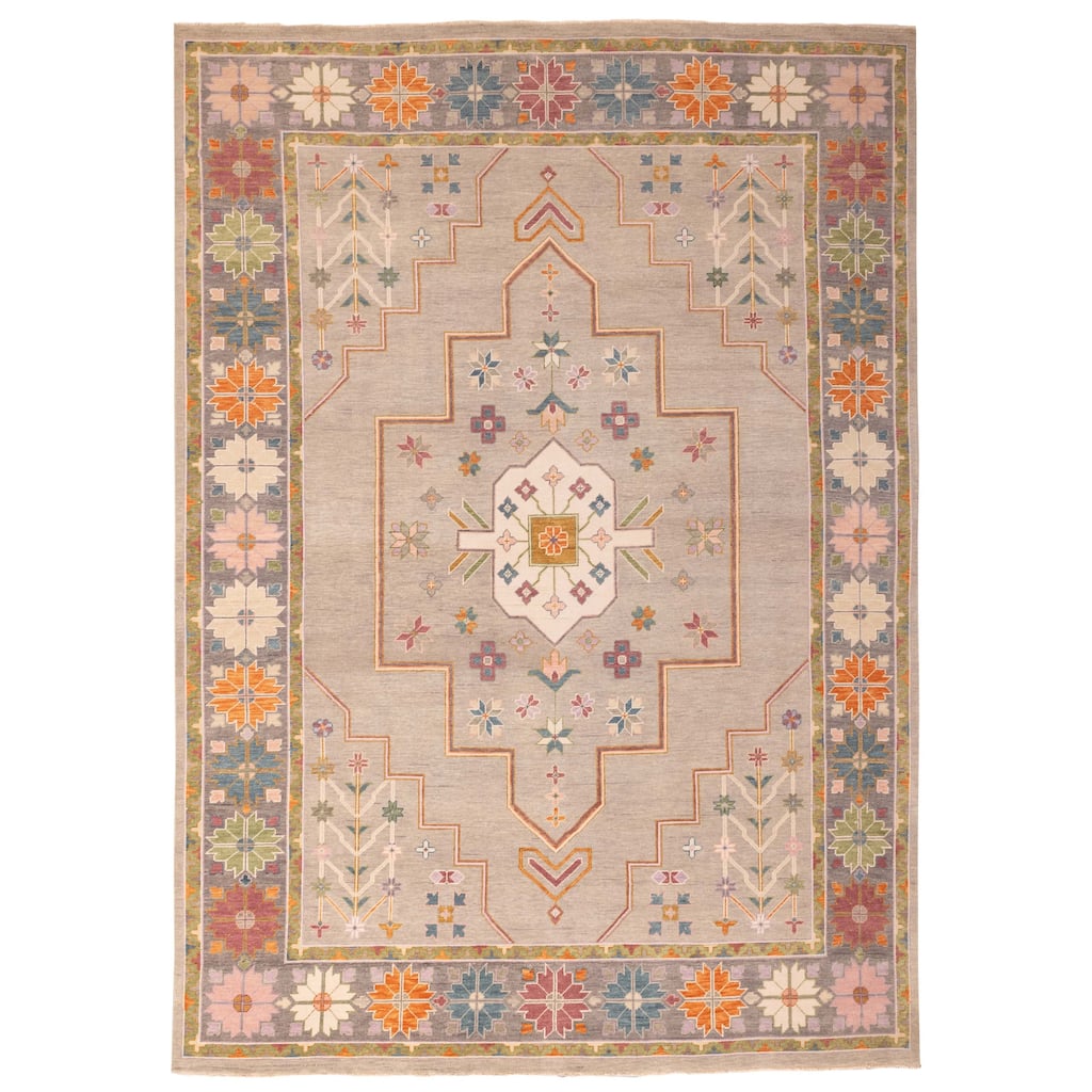 ECARPETGALLERY Hand-knotted Modern Oushak Grey Wool Rug - 9'11 x 13'10