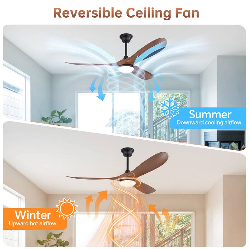 60 Inch Ceiling Fan with Lights, 3 ABS Fan Blades, Quiet Energy Efficient DC Motor, Smart App & Remote Control - 60 Inches