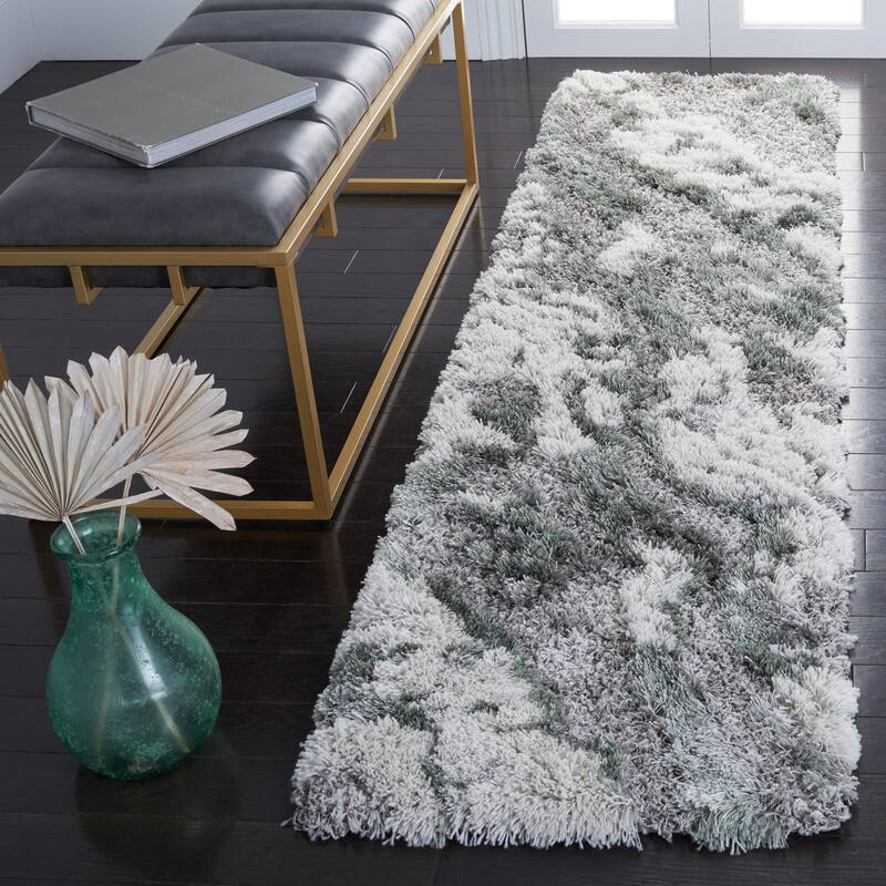 SAFAVIEH Horizon Shag Mukades 2.6-inch Thick Rug - 2' x 7' Runner - Grey/Green