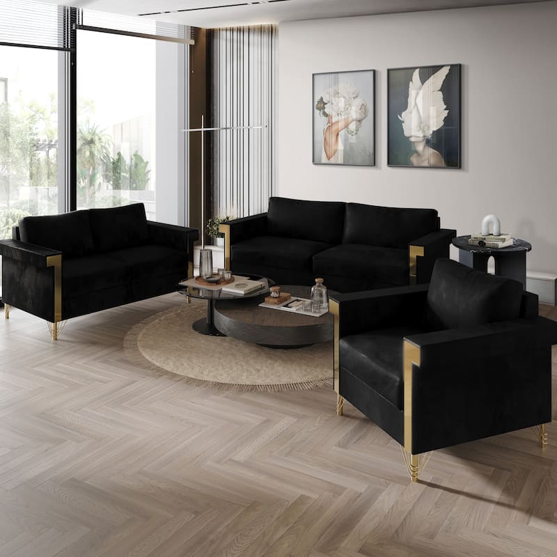 CraftPorch Luxurious Velvet Upholstered 3-Piece Living Room Set