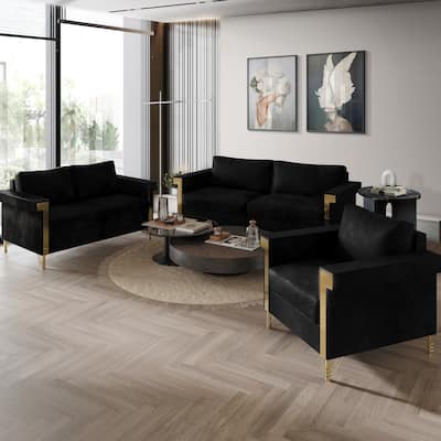 CraftPorch Luxurious Velvet Upholstered 3-Piece Living Room Set
