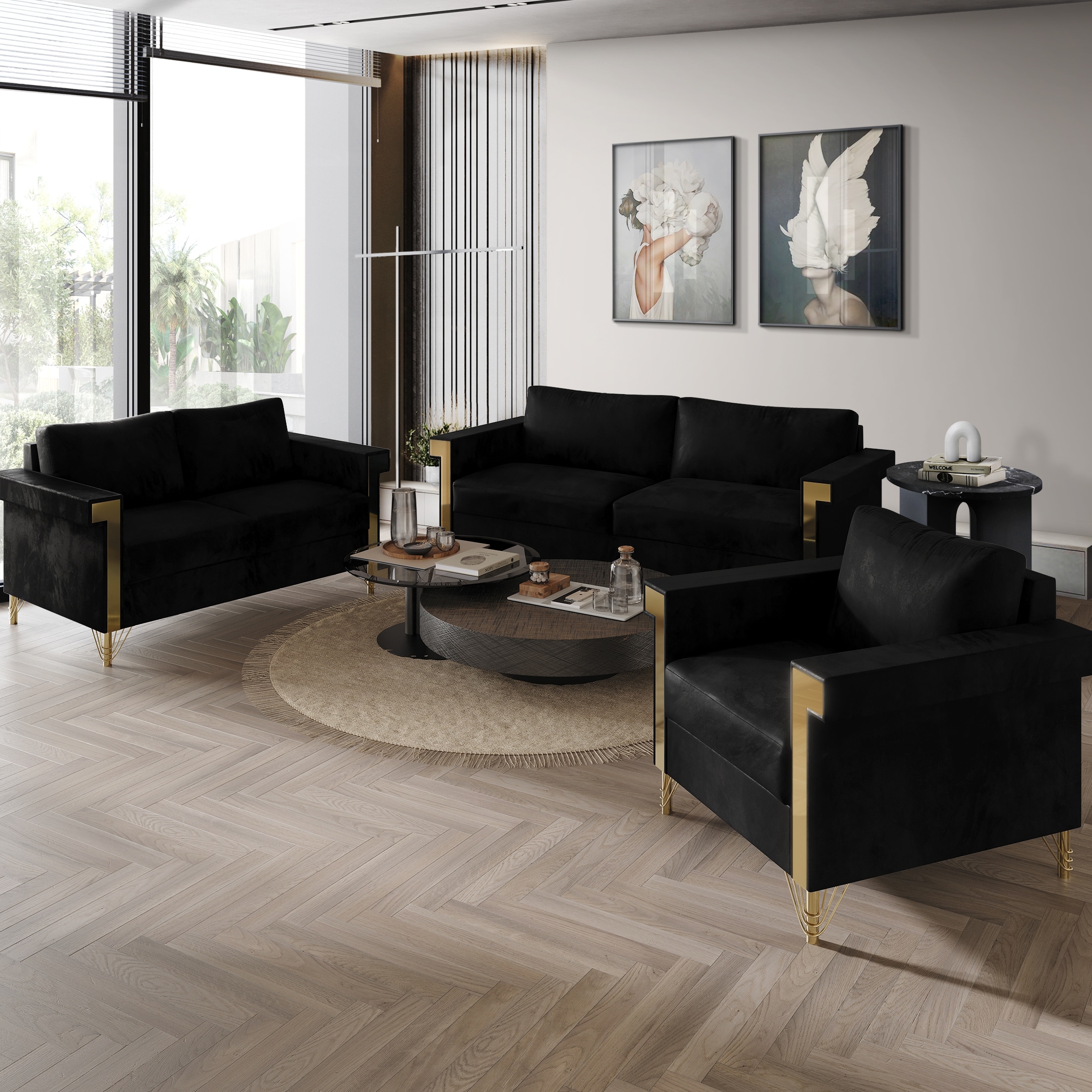CraftPorch Luxurious Velvet Upholstered 3-Piece Living Room Set