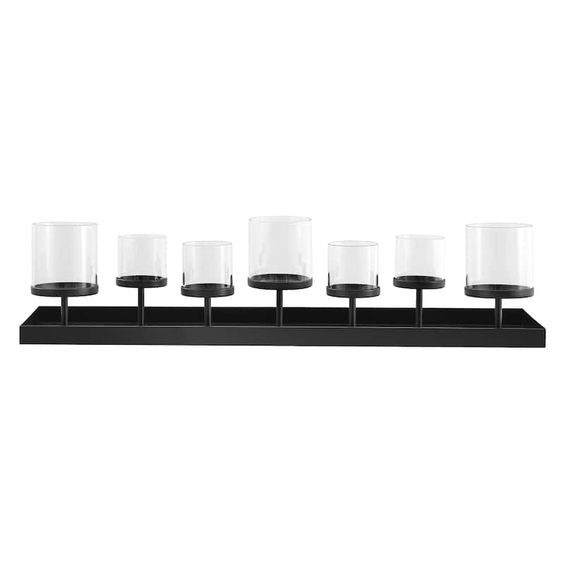 SAFAVIEH Home Kiki 28W x 7.9D x 6.3H-inch Black Metal/Glass Candle Holder Centerpiece