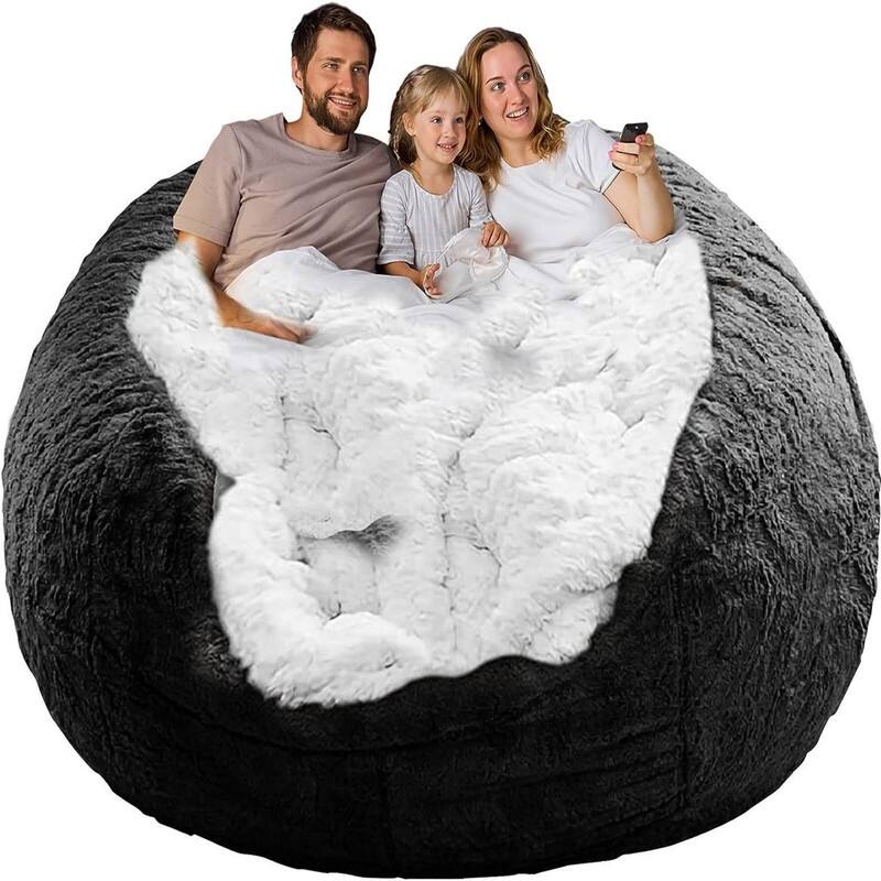 Bean Bag Chair Cover(No Filler)Big Round 6ft - Black