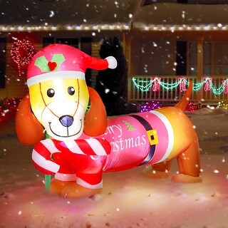5FT Christmas Inflatables Outdoor Decorations Dachshund Dog with LED ...