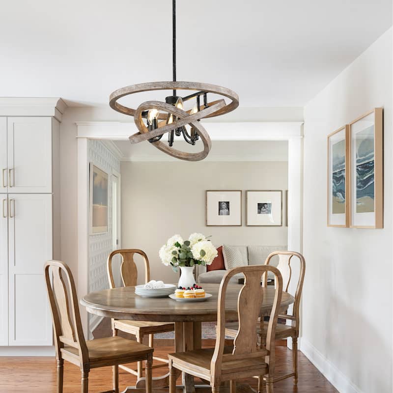 Oaks Aura Wooden Chandelier,Farmhouse Wood Pendant Light,Caged Light Height Adjustable Hanging Lamp for Living Room,Dining Room
