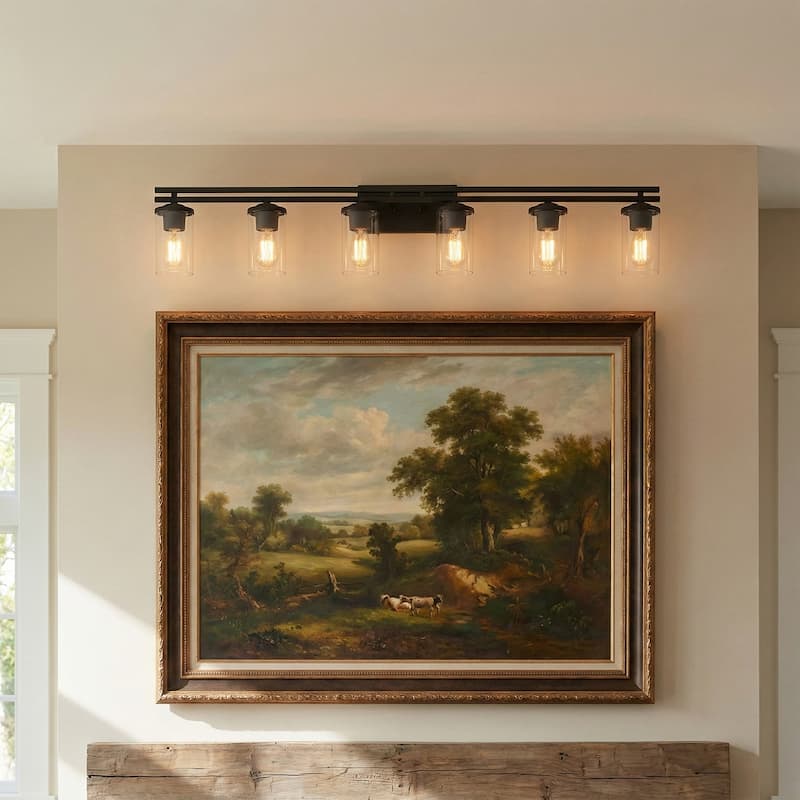 Acroma 6-light Farmhouse Black Dimmable Bathroom Vanity Light - 53''