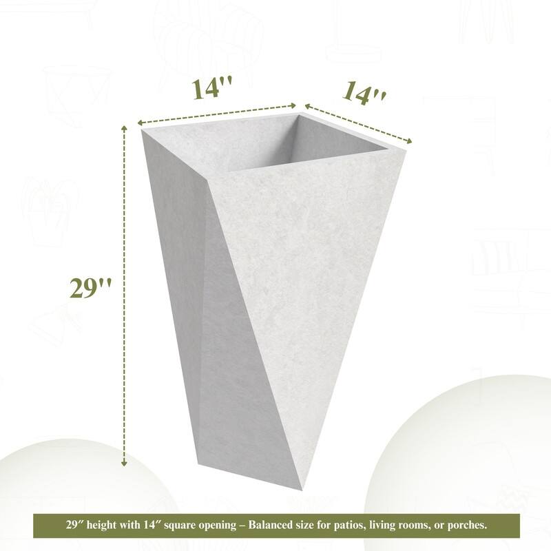 Aloe Fiberstone & MGO Clay Tapered Square Tall Planter Plant Pot, Indoor/Outdoor with Drainage Holes for Yard Porch Decor