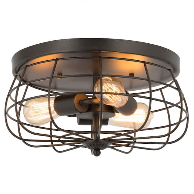 CO-Z 15-inch Industrial 3-light Metal Steel Cage Ceiling Flush Mount - Oil Rubbed Bronze