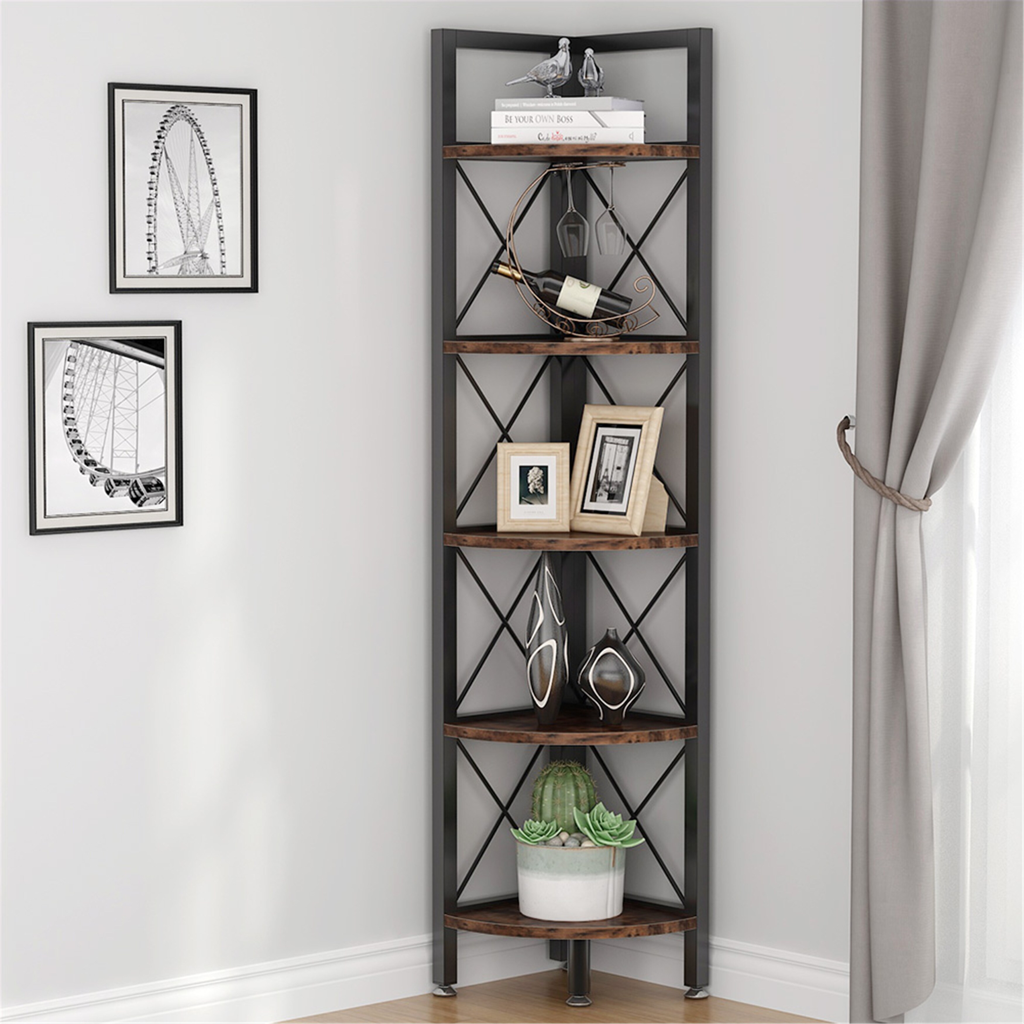 5 Tier Corner Shelf Rustic Corner Bookshelf Overstock 31315608