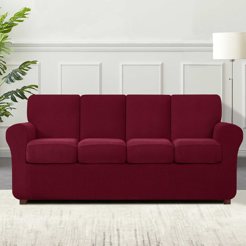 Subrtex 9-Piece Stretch XL Sofa Slipcover Sets with 4 Backrest Cushion Covers and 4 Seat Cushion Covers - Wine
