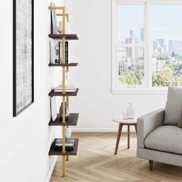 Nathan James Theo 5 Shelf Ladder Bookcase Wood with Metal Frame Bed Bath Beyond 35450644
