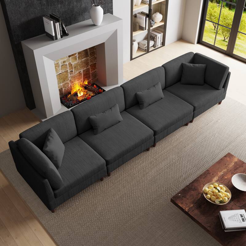 4-Piece Modern Corduroy Modular Sectional Sofa with pillows For Living Room