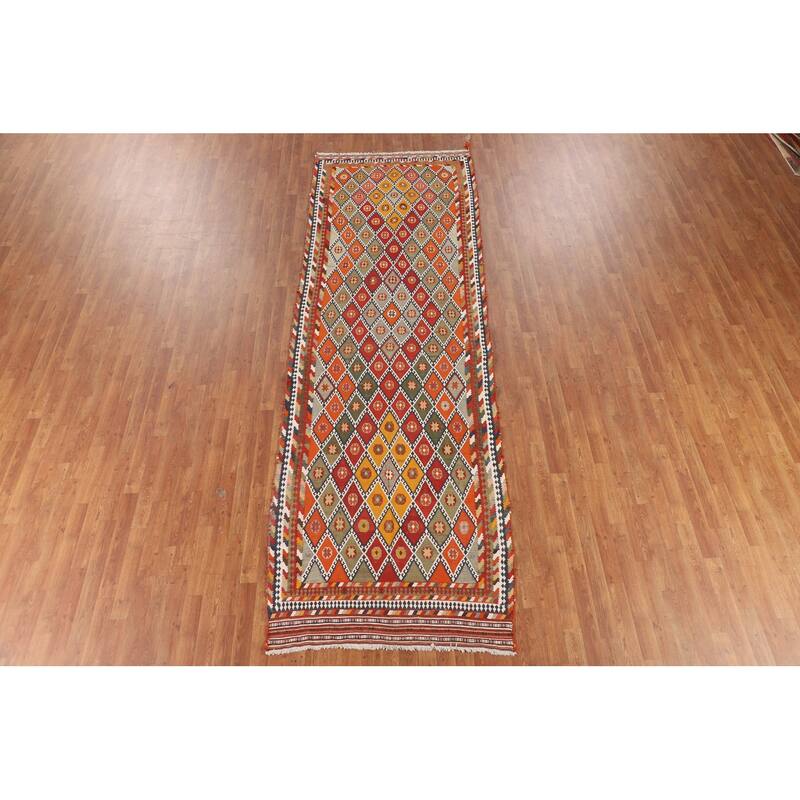 Kilim Persian Vintage Runner Rug Flatweave Wool Carpet - 4'1"x 12'4"